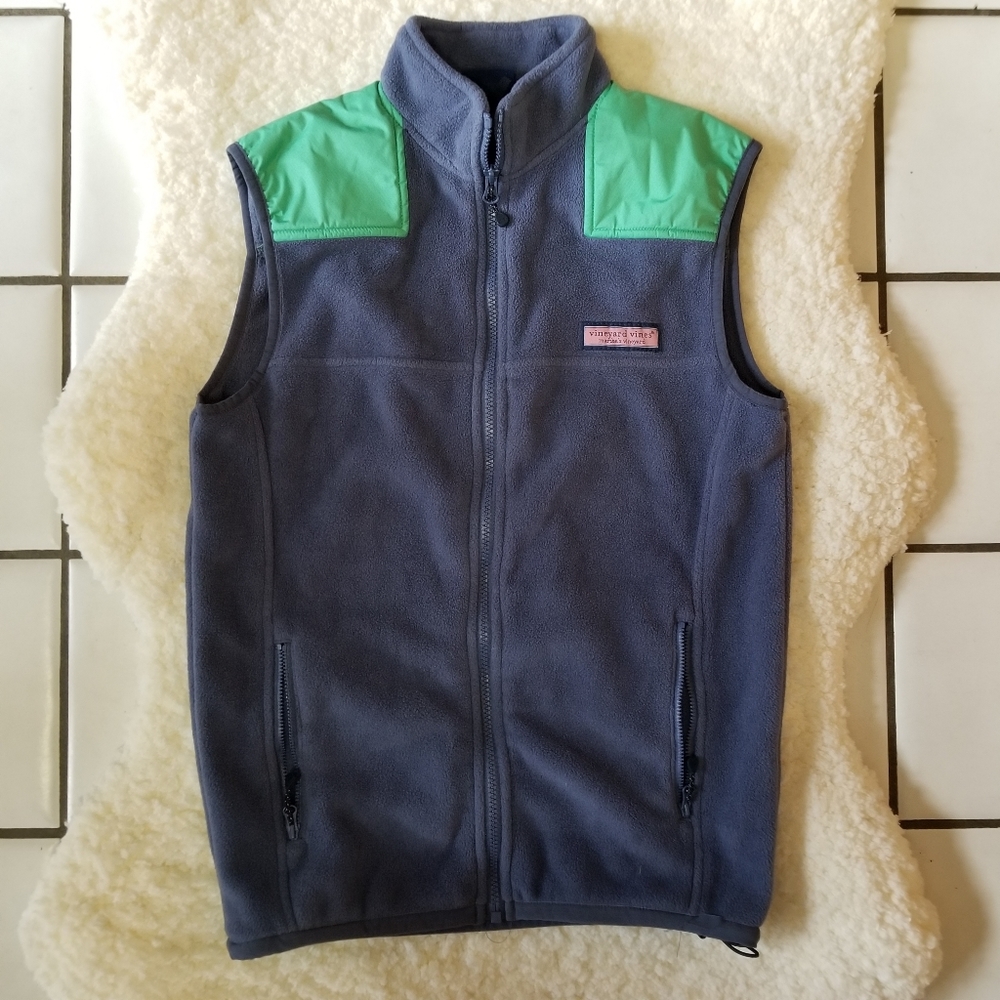 Vineyard Vines Mens Shep Fleece Vest Blue Green Preppy